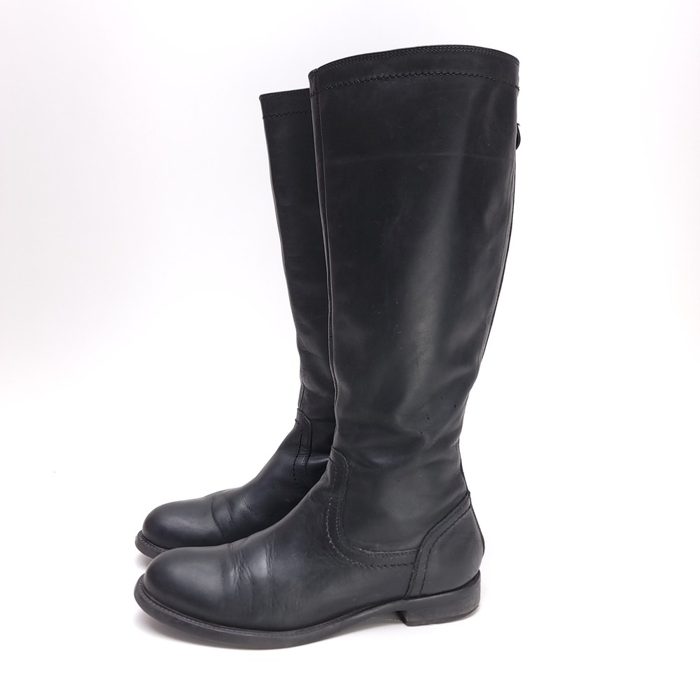 Fabbrica Morichetti Black Leather‎ Tall Riding Boots Rear Zip Size 38